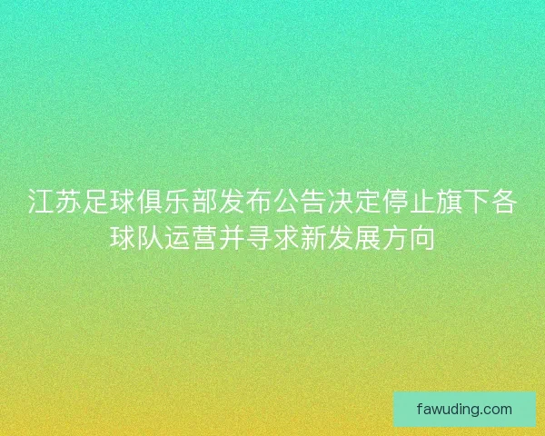 江苏足球俱乐部发布公告决定停止旗下各球队运营并寻求新发展方向